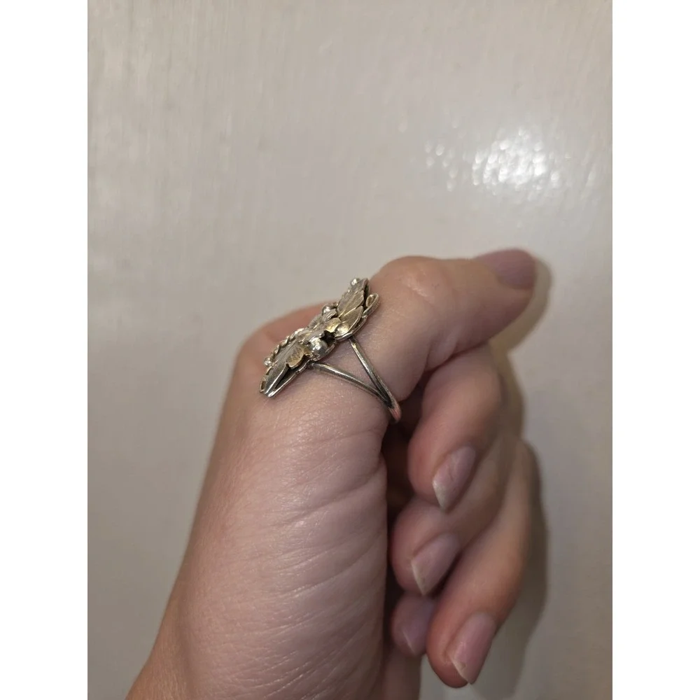 Vintage Willie Shaw Navajo Designer Sterling Silver Ring. Rare. Floral. 9.5